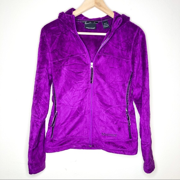 Marmot Fuzzy Zip Up Hoodie Purple Sz XS - Picture 8 of 8